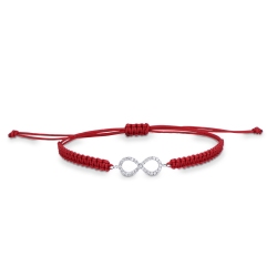 Bracelet cordon rouge Or Blanc 18k symbole infini diamants