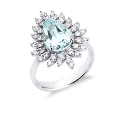 Bague Or Blanc 18k aigue-marine taille poire et diamants