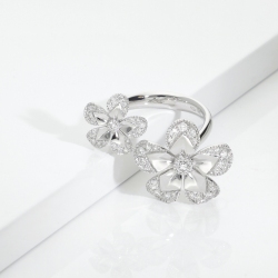 Offener Ring Blumen Weißgold mit Diamanten Floreal