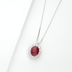 Ruby and diamonds necklace in white gold 18k