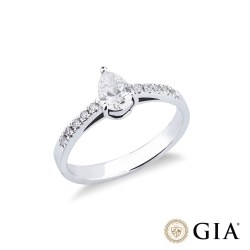 Pear cut solitaire ring in white gold 18k with diamond GIA and diamonds on the shank 