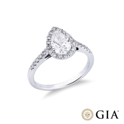 Ring with diamond pear cut 1.00 ct GIA in 18k white gold