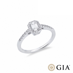 Bague solitaire en or blanc 18k taille émeraude GIA 0,30 ct 