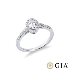 Anillo solitario en oro blanco 750 con un diamante ovalado GIA CT.0.30