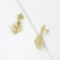 Boucles d’oreilles losange Or Jaune 18k avec diamants