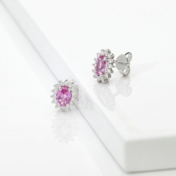 Pendientes refinados Oro Blanco 18k zafiro rosa y diamantes