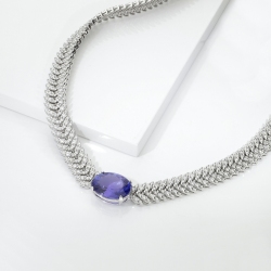 Collier pièce unique Or Blanc 18k tanzanite et diamants