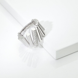 Anillo diseño contemporáneo Oro Blanco 18k pavé diamantes