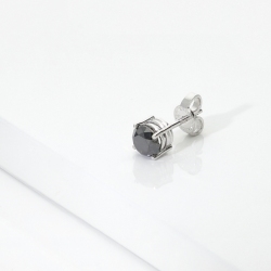 Mono boucle clou en or blanc 750 et diamant noir