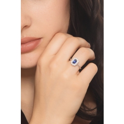 Bague halo en or blanc 18k avec saphir bleu octogonal 2