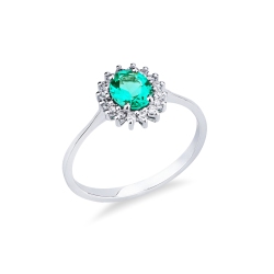 ANELLO CONTORNO CON 16BRILLANTI E SMERALDO TAGLIO OVALE MM6X5