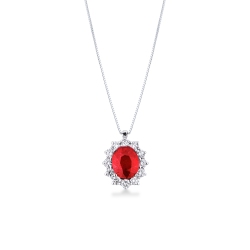 Rubin Kette mit Diamanten Weißgold 18K