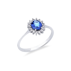 Diamond and blue sapphire ring in white gold 18k