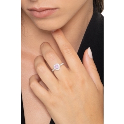 White gold 18k halo ring with a heart shaped pink sapphire of about 6mm and diamonds 2