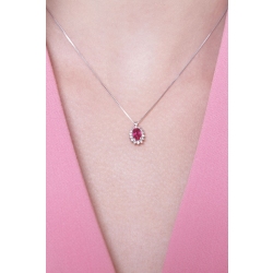 Collier halo en or blanc 18k rubis  2