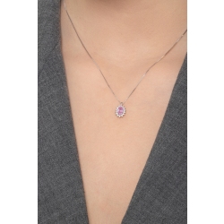 Weißgold 18k Halo Anhänger mit rosa Saphir und Diamanten  2