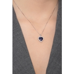 Necklace in white gold 18k with heart blue sapphire pendant and diamonds 2