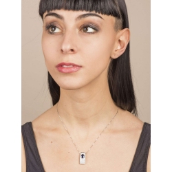 Weißgold Kette mit Pavé aus Diamanten und blauem Saphir  2