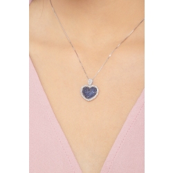 Colgante Corazón Pavé Zafiros Azules y Diamantes Oro Blanco 18k 2