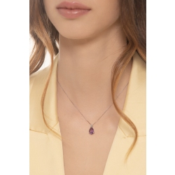 Collier or blanc 18k avec améthyste goutte et diamant 2