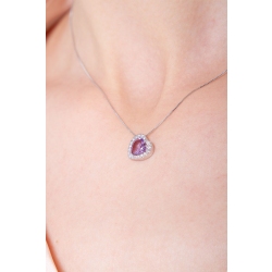 Necklace with inclined pendant, central heart cut amethyst and a row of diamonds 2