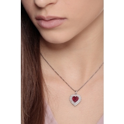 Necklace with pendant, heart cut ruby and a 2 rows of diamonds 2