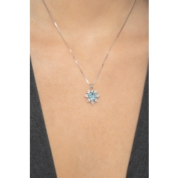 Necklace with pendant,central aquamarine and diamond petals  2