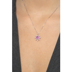 Necklace with pendant, central pink sapphire and diamond petals 2