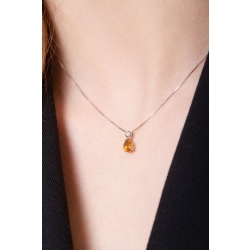 18k Weißgold Kette mit Diamant und Citrin Tropfenanhänger  2