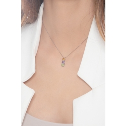 Collier en or blanc 18k avec trilogie de pierres précieuses multicolores 2