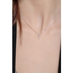 18k white gold thin cross pendant with round cut diamonds 2