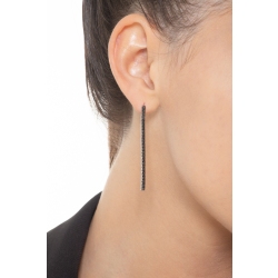 Thin drop tennis earrings with black diamonds in 18k white gold 2