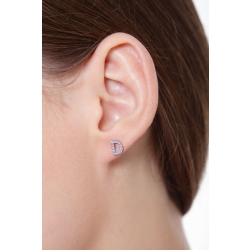White gold D letter earring with diamonds 2