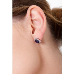 Halo stud earrings with blue sapphires and diamonds in white gold 18k 2