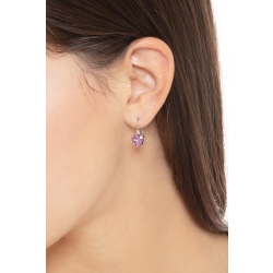 Boucles d'oreilles en or blanc 18k avec saphirs roses à cœur et diamants  2