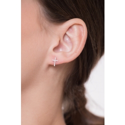 Pendientes oro blanco de 18 quilates cruces con diamantes  2