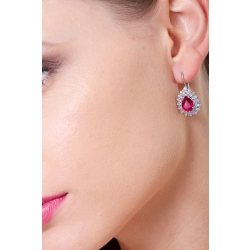 Boucles d’oreilles halo en or blanc 750 avec rubis et diamants 2