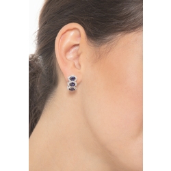 Orecchini in oro bianco 18k con 3 zaffiri blu ovali e diamanti. 2