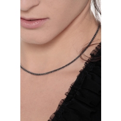 Tennis necklace in 18k white gold with black round cut diamonds 2