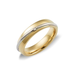 White and yellow gold 18k wedding ring with diamonds, Unoaerre Saturno collection