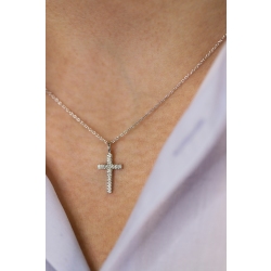 18k white gold necklace with cross charm with diamonds, rolò chain, 45+5 cm 2