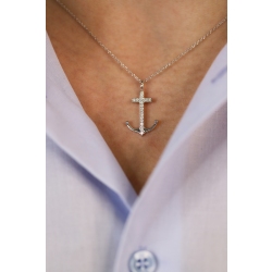 Collier en or blanc 18k avec pendentif en forme d'ancre 2