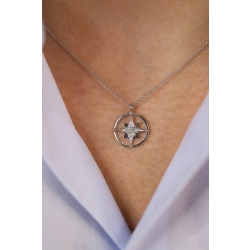 Necklace in white gold 18k with rolò chain and wind rose chain with diamonds, 45+5 cm 2