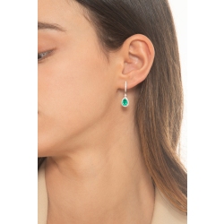 Earrings in white gold 18k with diamonds and emeralds drop cut, 7x7 mm 2