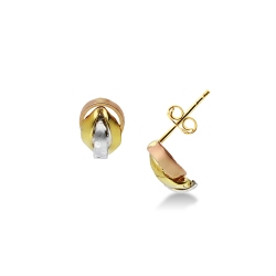 Twisted stud earrings in 18k rose, yellow and white gold