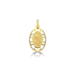 Oval Virgin Mary pendant in 18k yellow gold