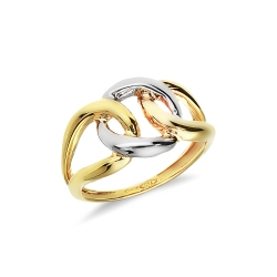 Bague en or blanc et jaune 18k avec gourmette femme