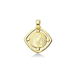 Médaille sacrée avec la Vierge et l'enfant en or jaune 18 carats.