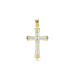 Pendentif croix diamantée en or blanc et jaune 18 carats